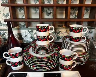 Vintage Sakura Mary Engelbreit "Cherries" ceramic dinnerware set
