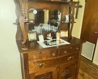 WONDERFUL OLD BUFFET & MIRRORED BACK SHELF