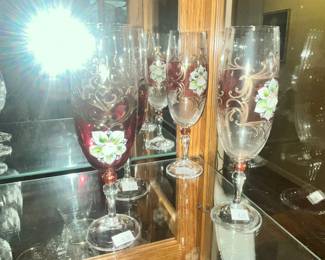 VINTAGE RUBY-FLASHED CZECH / BOHEMIAN GLASS FLUTES
