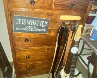 ANTIQUE OAK CHEST AND ANOTHER GUITAR!