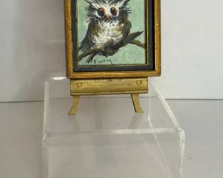 Enelram Miniature Owl Oil Painting with Easel