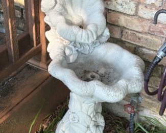 Concrete Floral Birdbath and Water Fountain