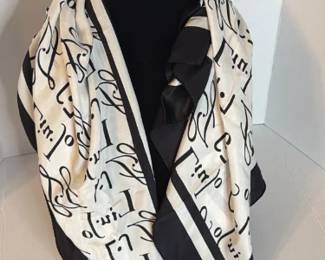 Black and Cream Calligraphic Print Square Scarf