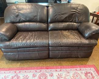 Brown Leather Reclining Loveseat