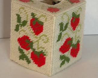 Handmade Needlepoint Strawberry Tissue Box Cover