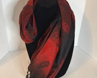 Red and Black Floral Jacquard Scarf
