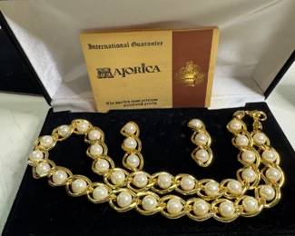 Majorica Simulated Pearl Necklace and Earring Jewelry Set