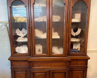 51x14 Traditional Three-Section Cherry China Cabinet Hutch