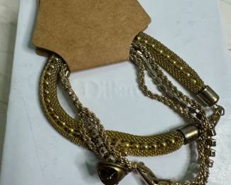 Gold-Tone Multi-Strand Mesh and Rhinestone Necklace