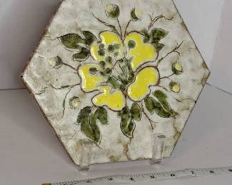 Hexagonal Ceramic Trivet with Floral Design