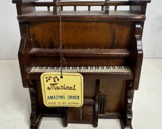 Vintage Miniature Wooden Piano Music Box 'Amazing Grace'