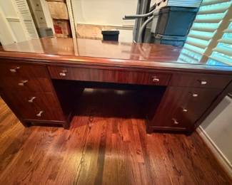 Mahogany Finish Seven-Drawer Executive Desk