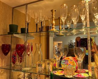 Blue stemmed champagne glasses &more