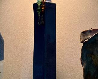 Slender rectangular cobalt blue Clay vase