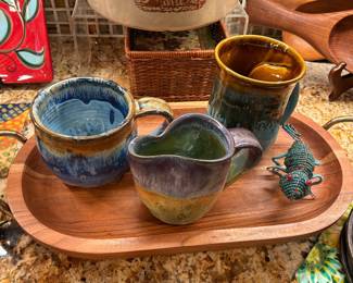 Handmade coffee cups, creamer