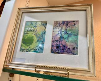Double frame matted marble paper art