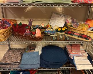 Lots of sewing notions, fabric napkin, and placemats