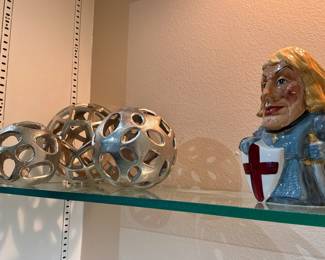 Three silver metal balls for decoration - Toby Jug( Sarah Lucas) medieval Crusader