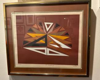 Artist Rick Turnke Kaleidoscope - Luminaries as a mid-century, modern geometric abstract, print featuring a composition of repeating triangle shapes, arranged inside a fan or a semicircle pattern