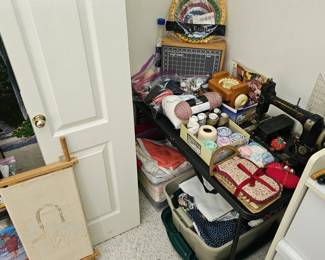 Sewing/Knitting Supplies including a Vintage "White" Sewing Machine