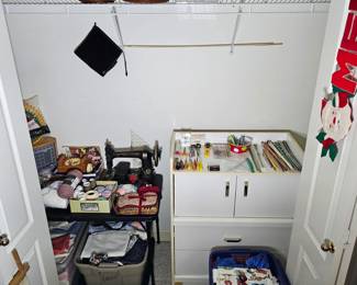 Sewing/Knitting Supplies including a Vintage "White" Sewing Machine