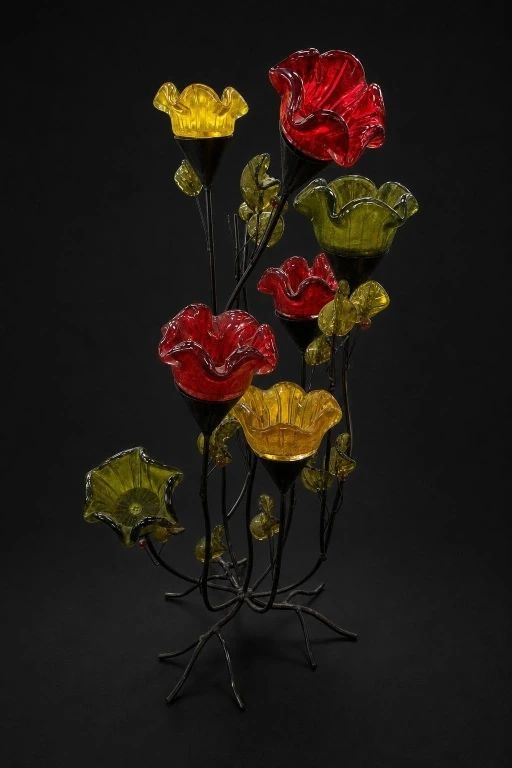 Decorative Glass-and-Metal Floral Sculpture