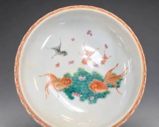 Vtg Chinese Famille Rose Goldfish Porcelain Dish