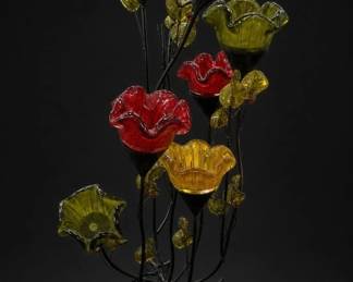 Decorative Glass-and-Metal Floral Sculpture