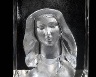 Viking Glass Madonna Glass Sculpture Signed