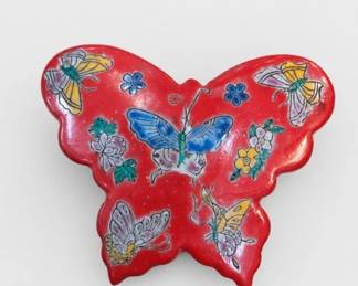 Vtg Chinese Famille Rose Red Butterfly Trinket