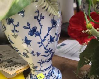2 large blue and white vases