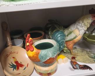 Rooster candles, mugs