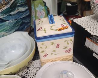 Inspirado HandPainted StoneLite Clay Canister Cookie Jar Lid w/Freshness Gasket