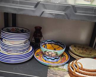 Colorful dish sets, serving pieces 
