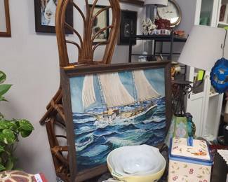 Original oil painting,  - sale boat , 1970