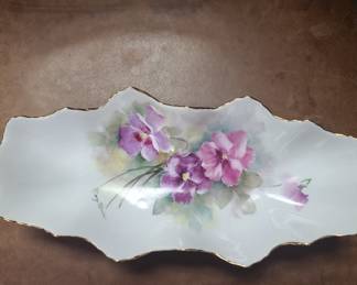 Antique French Limoges hokd trim Porcelain Hand-Painted serving dish