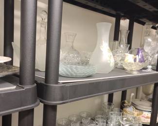 Vintage and Antique glassware, plates, vases, candleholders, crystal decanters 