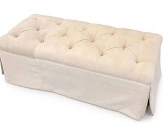 Cream Tufted Upholstered Storage Bench Ottoman
Price: $145.00
Condition: Good
Rectangular cream/off-white upholstered storage bench or ottoman with button tufting across the top, minor wear