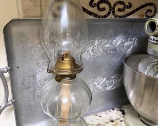 Vintage Aluminum Tray, Kerosene Lantern