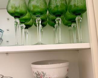 Green Bohemian CutGlass Wine Glasses