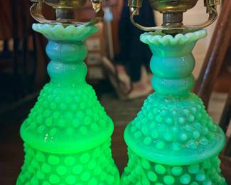 Pair of Hobnail Uranium Glass Lamps