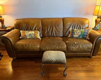Leather Sofa, as is, footstool