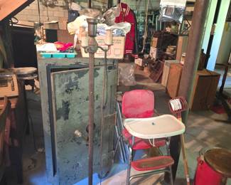 Cast iron lamp and bintage high chair