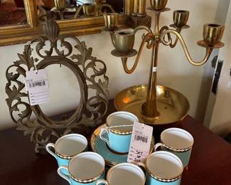 Tiffany & Co Tea Set, Cast Iron Frame, Candlestick Holders