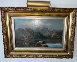 Vintage oil painting - Scottish Highland loch scene