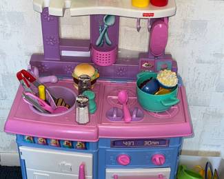 Pink and blue toy kitchen playset