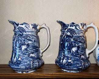 Vintage blue and white transferware pitchers