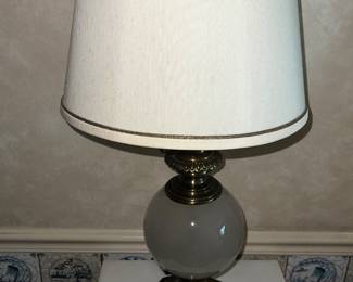 Vintage table lamp with opaline glass orb body