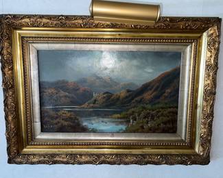 Vintage oil painting - Scottish Highland loch scene