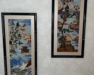 Vintage Asian-style needlepoint panels